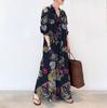 New shirt skirt long-sleeved elastic printing lapel simple loose casual long dress one piece hair