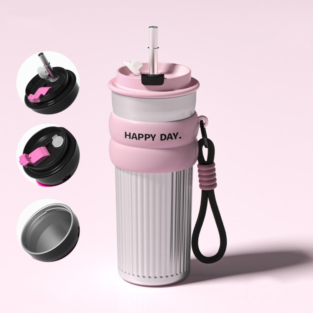 

500ml Thermal Water Bottle Stainless Steel Thermal Mug Cute Insulated Cup for Student Children рожевий