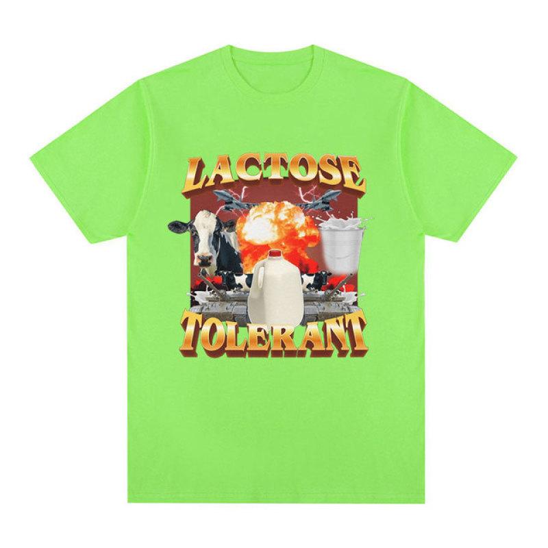 Lactose Tolerant Graphic Print T-Shirt Men's Vintage Fashion Short Sleeve T-shirts 100% Cotton Casual Cozy Oversized T Shirts