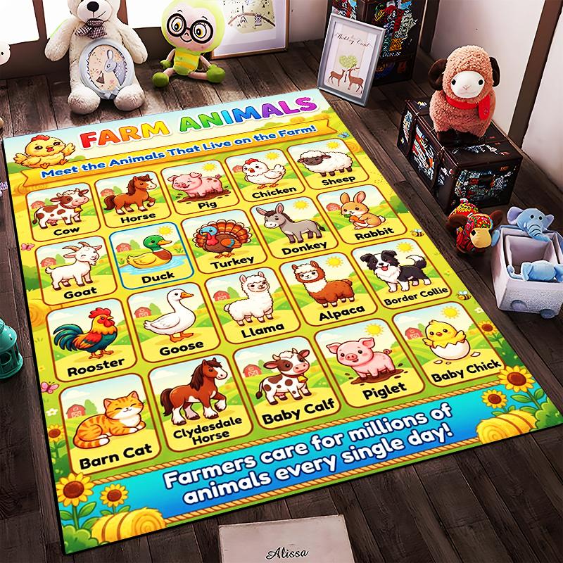 Farm Animals Illustration Rug Non-slip rug suitable for living room and bedroom sofas.