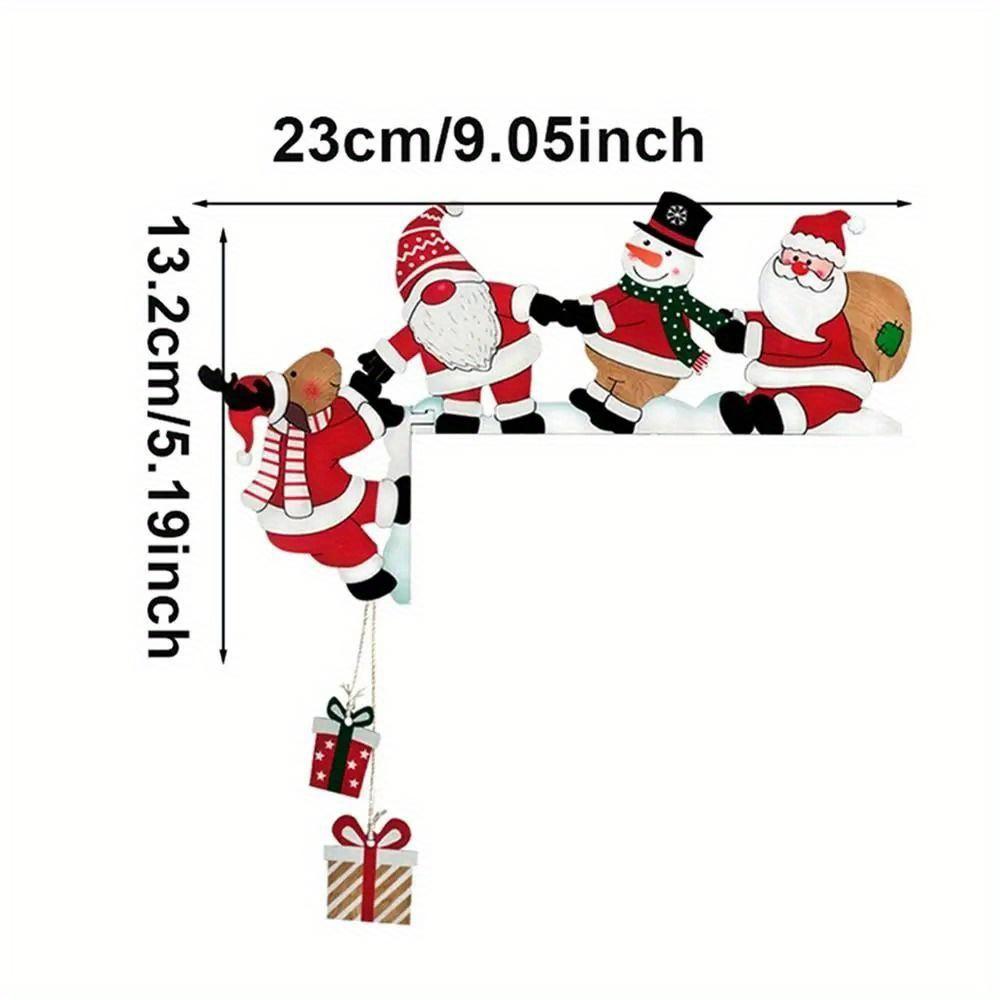 2D Flat, Charming Wooden Santa Claus, Snowman and Reindeer Door Frame Decoration-Hang Holiday Ornament,Christmas Wall Decoration