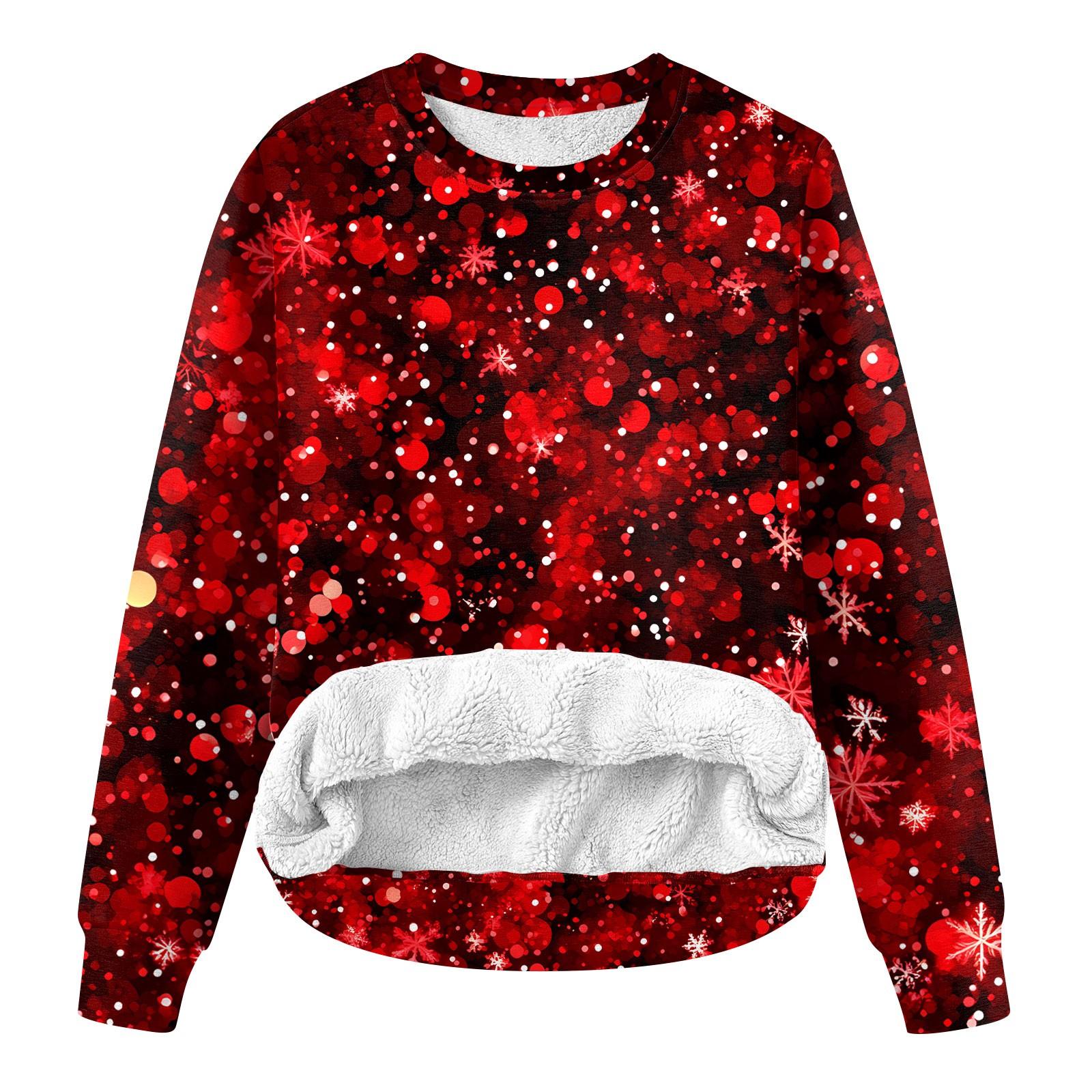 

Женская повседневная модная зимняя толстовка с круглым вырезом и рождественским принтом из плюша M красный