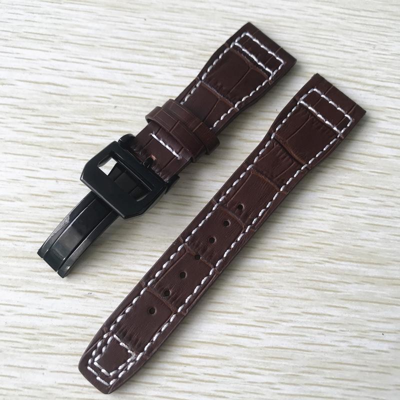 22 mm hnědočerná s bílými stehy Řemínek k hodinkám z pravé kůže Nahradit za náramek s řemínkem na hodinky IWC Big Pilot Deployant