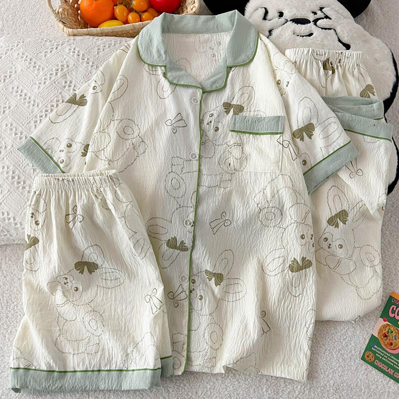 Pajamas Women'S Summer Cloud Cotton Short Sleeve Cute Tutu Loungewear Three-Piece Set