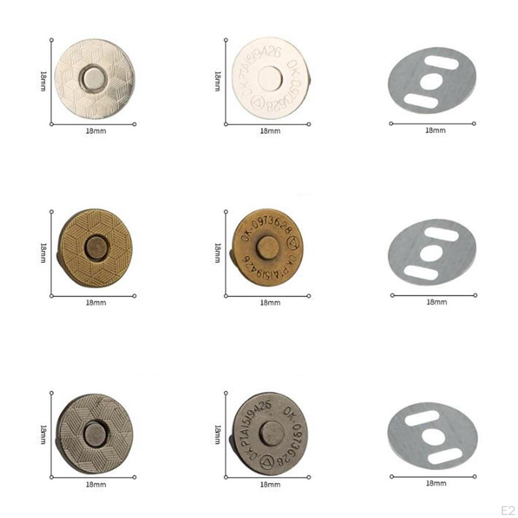20x Kovové knoflíky Díly Příslušenství Magnetické pro peněženky Tašky na oblečení