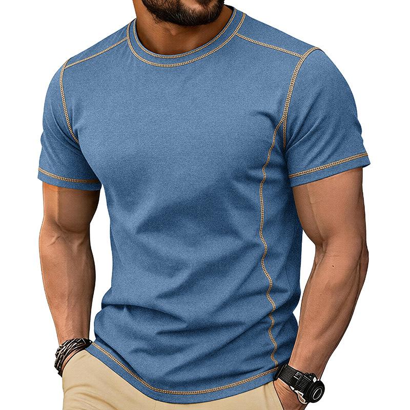 Men Olive Green Crew Neck T-Shirt With Contrast Stitching
