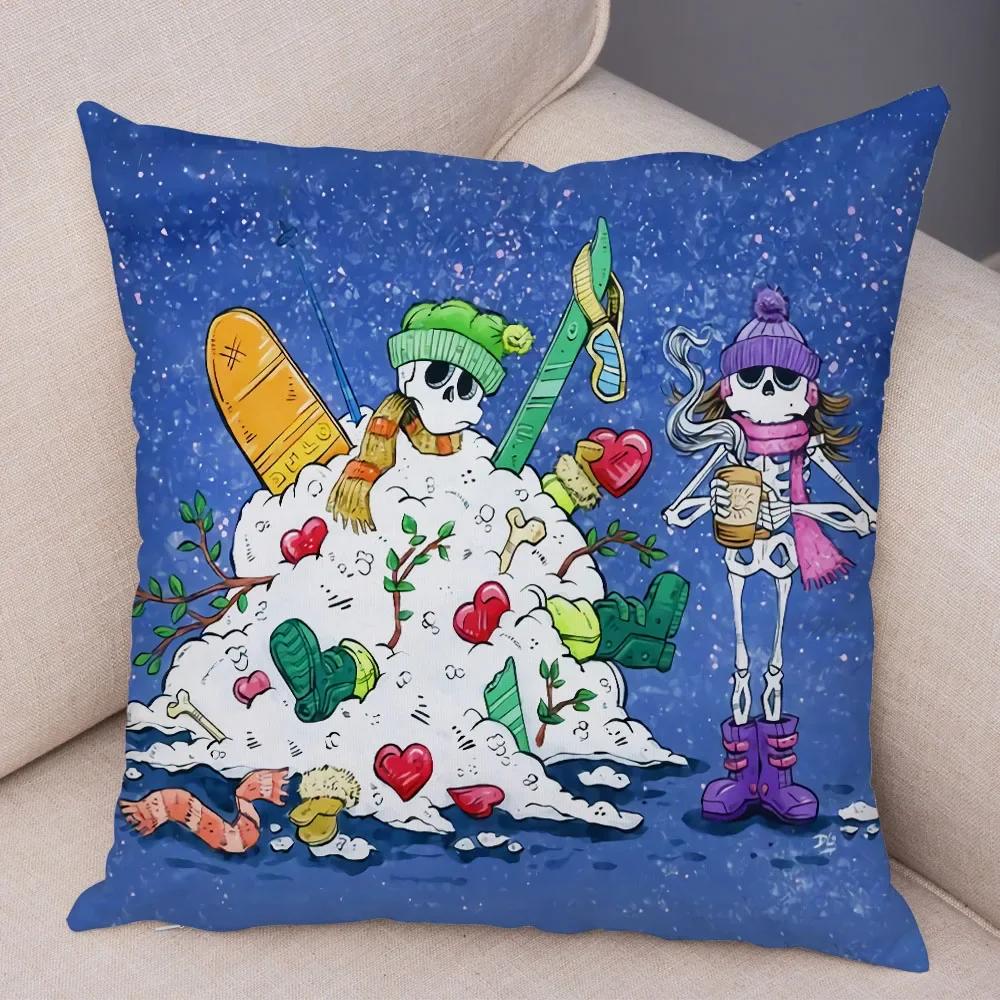 Capa de Almofada de Desenho Animado Fofa Colorida Caveira Fronha Carro Sofá Decoração para Casa