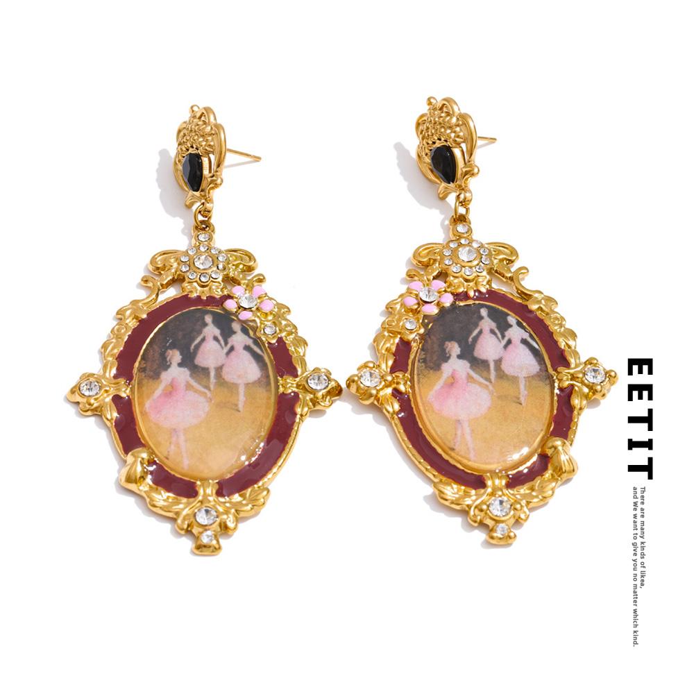 Eetit French Stainless Steel Oval Ballet Girl Drop Earrings 2025 New Arrivals Retro Design Attractive Jewelry for Ladies Gift
