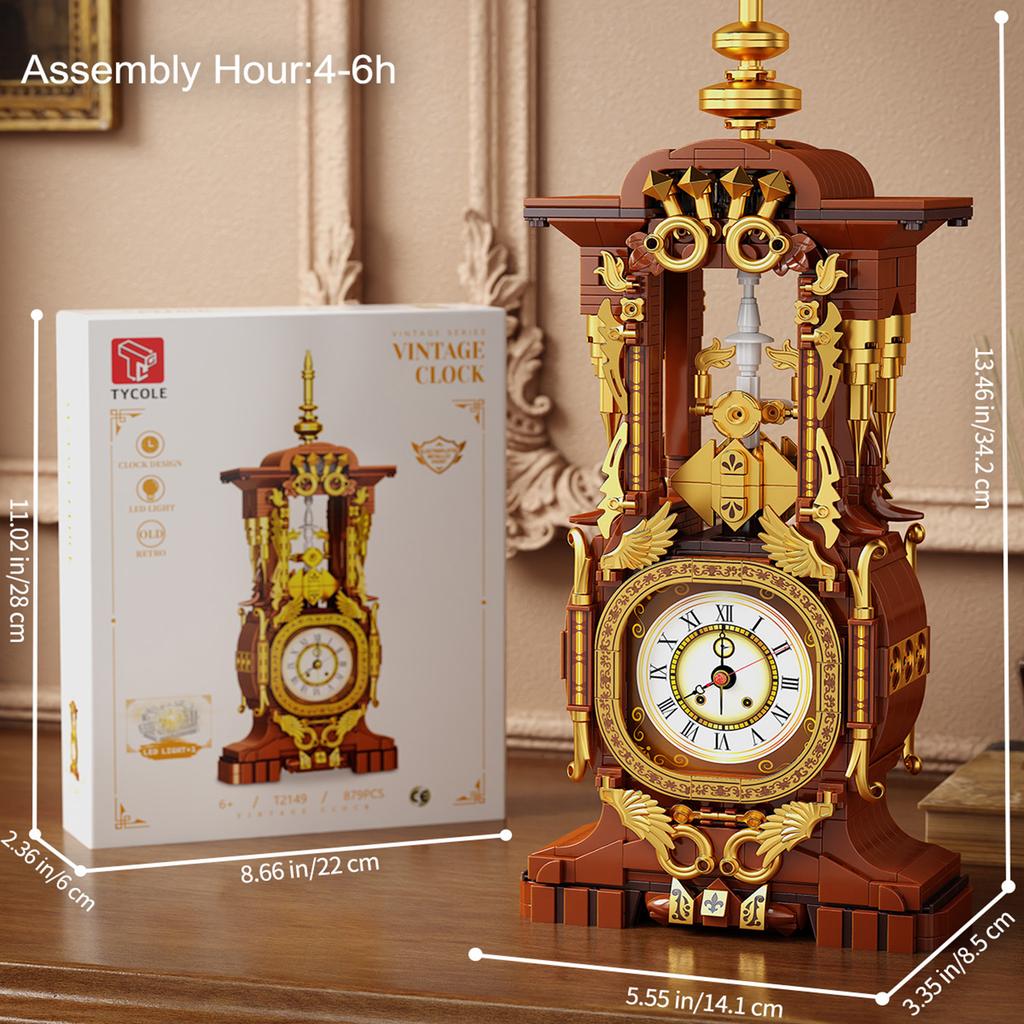 Non-Toxic 879Pcs Vintage Clock Building Blocks Toys Model Vintage Clock Assemble Puzzle Bricks Toy Sets For Kid Desktop Ornament Gifts