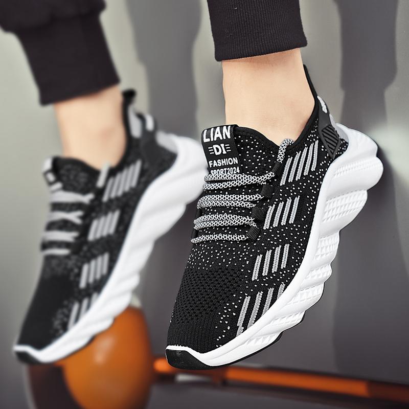 new breathable mesh surface student casual sports shoes men fly woven lightweight running shoes non-slip soft sole