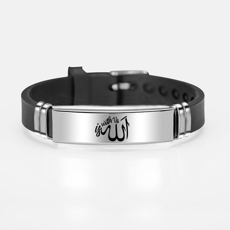 Islam Allah geschnitztes Armband arabisch-muslimisch religiös Edelstahl Silikonarmband Herren- und Damenschmuck Geschenke