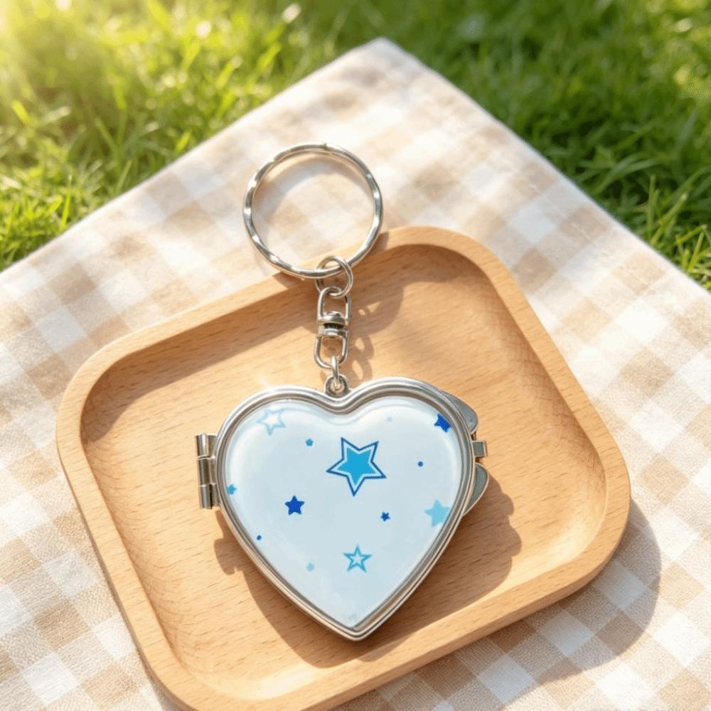 Heart Shaped Mirror Keychain Pastel Patterns Makeup Mirror Pendant Mirror Bag Pendant  Car Keychain