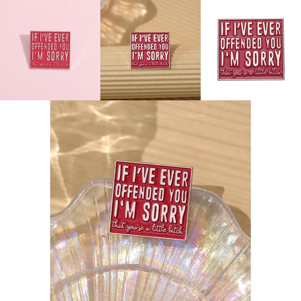 Stylish Red Metal Badge Sorry Brooch Unique Letter Design Fashionable Accessory For All