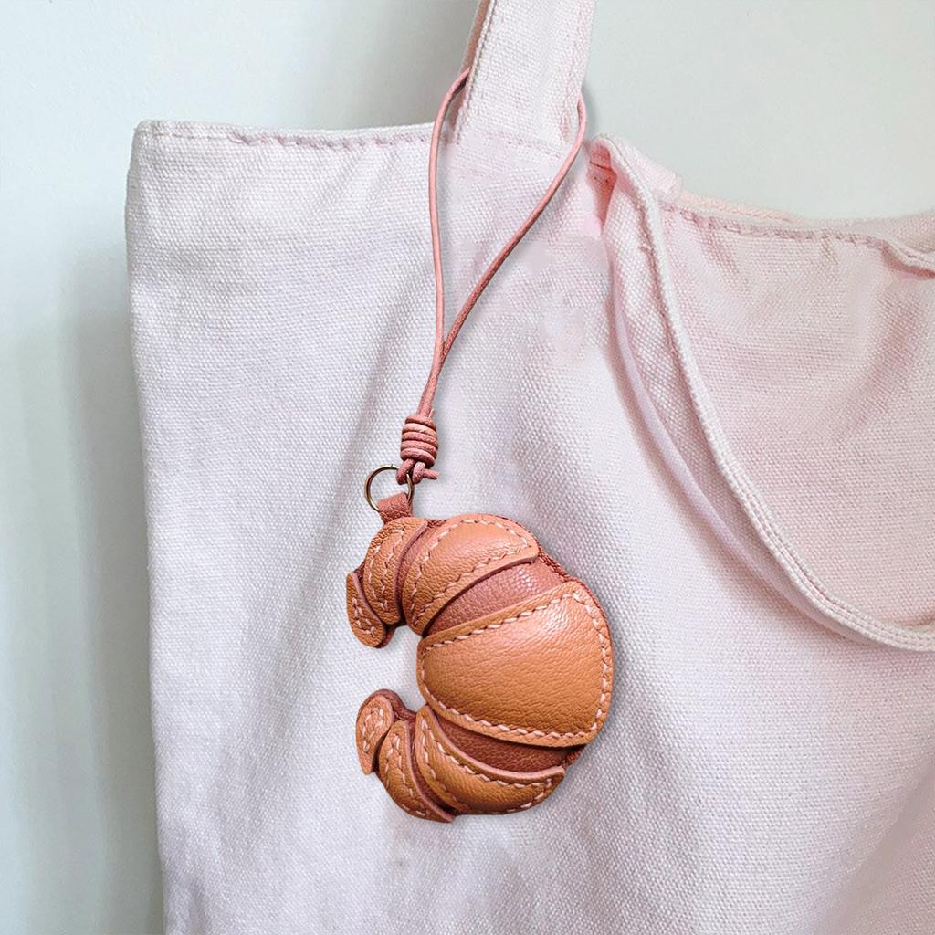 Handmade Leather Croissant Shaped Bag Charm Keychain Accessory for Fashion Enthusiasts Unique Backpack Accessories