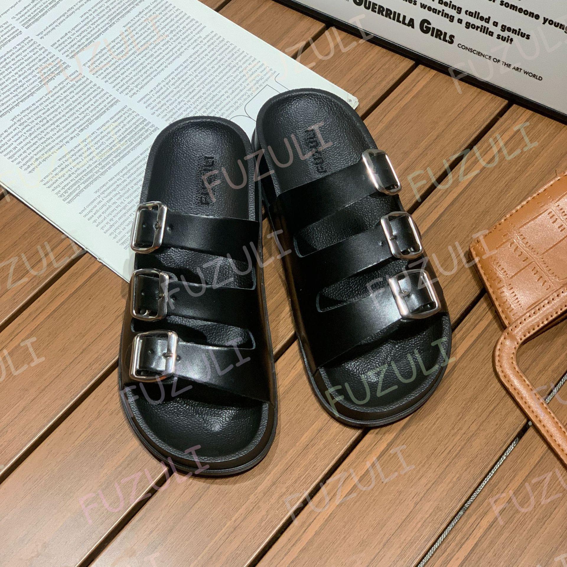 

Новые тапочки на толстой подошве, женская летняя мода, классные тапочки, трехбортные, интернет-знаменитости, сандалии для пляжа с милым ветром 36 чёрный