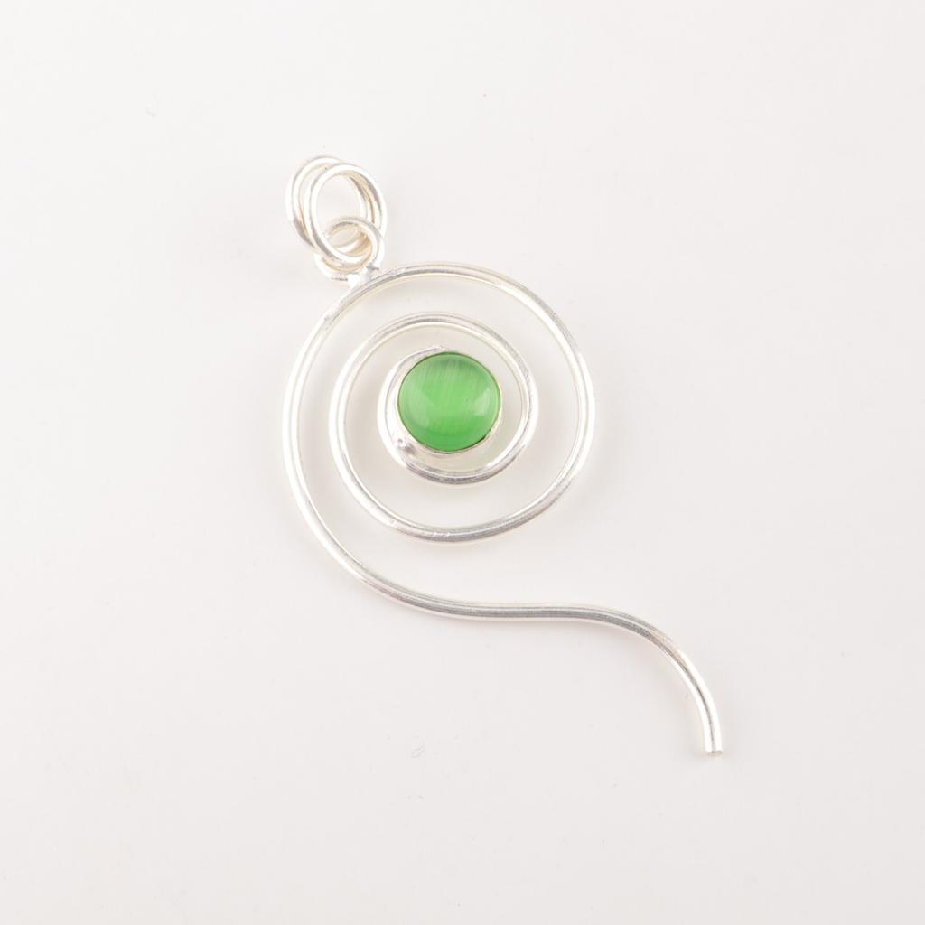 Green Cat's Eye Gemstone 925 Sterling Silver Jewelry Handmade Necklace Pendant PP-42-44