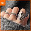 925 Sterling Silver Rings For Women Geometric Fine Jewelry Finger Adjustable Simple Retro Flower Ring For Party Birthday Gift