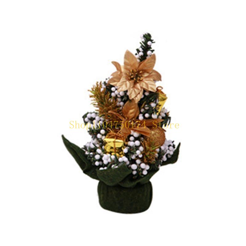 9'' Mini Christmas Tree with Flower Bells Ornaments Xmas Tree Desktop Decoration top sale