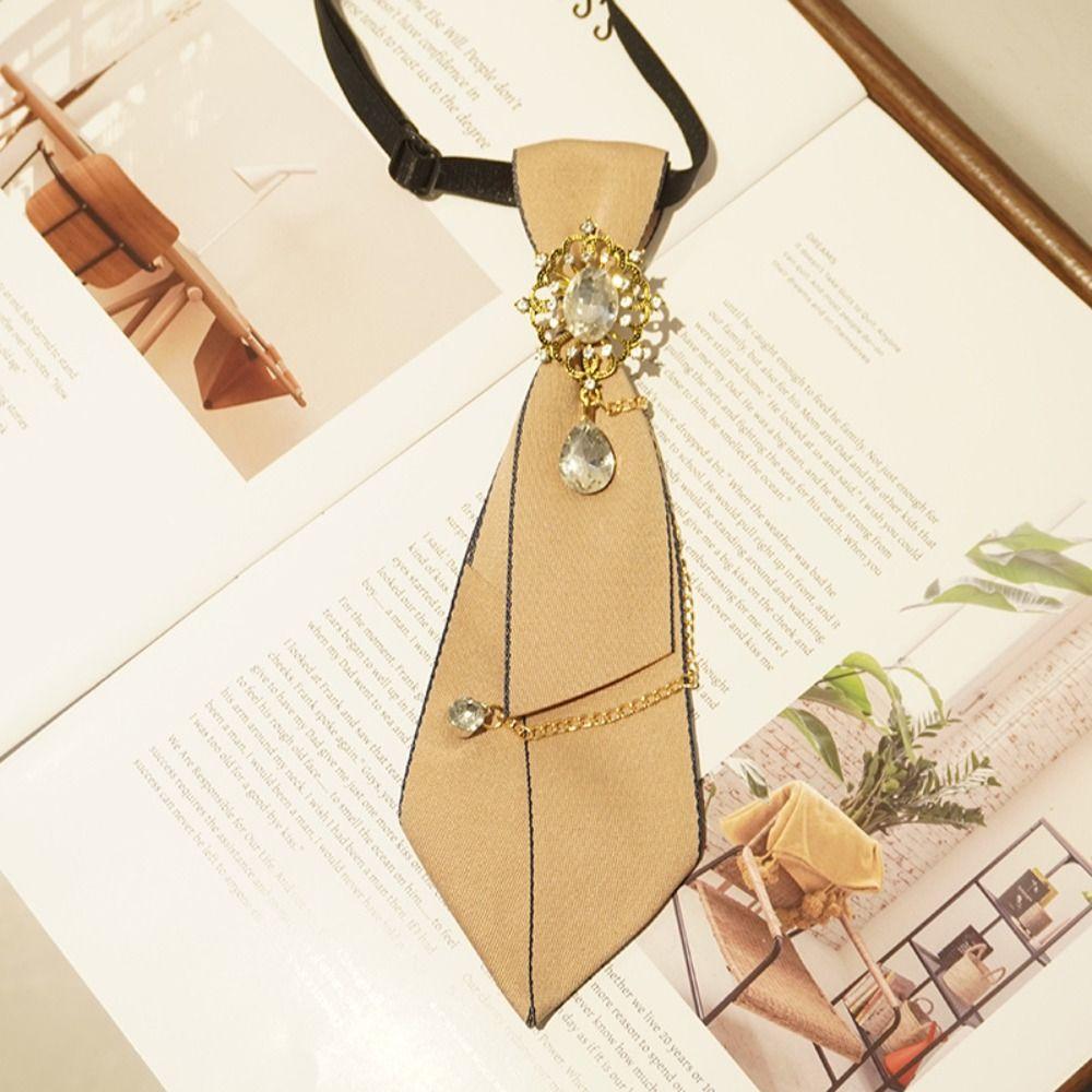 Crystal Bow Tie Choker Pre-tied Tie Clothing Decoration Metal Chain Brooch Men