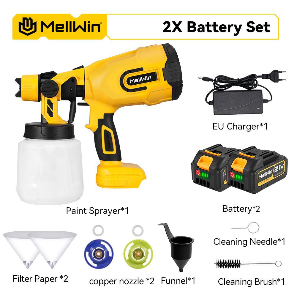 MELLWIN 1200ML Wireless Electric Paint Spray Gun Cordless Paint Sprayer Car Furniture Household Sprayer For Makita 18V Battery Pin