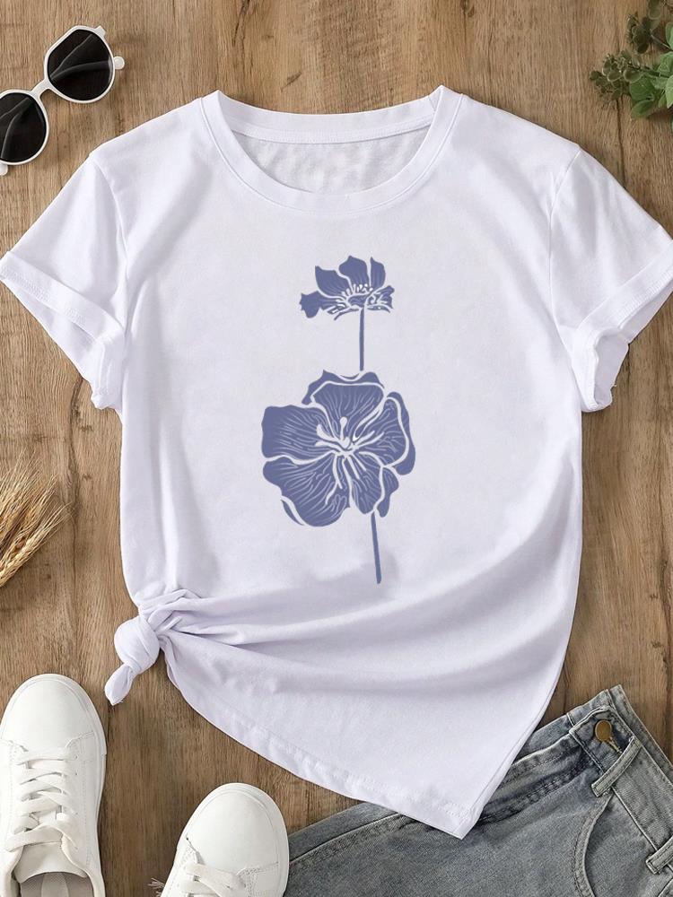 (Asian Size) Feather Trend Cute Print O-neck Short Sleeve T-shirts Fashion  Casual Women's Top T Female Clothing  Graphic Tee