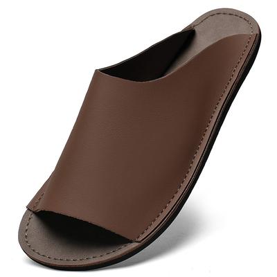Stylish Casual Leather Mens Slippers Fashion Men's Summer Beach Flats Breathable Half Drag Sandals Male Flip Flops Soft Slides