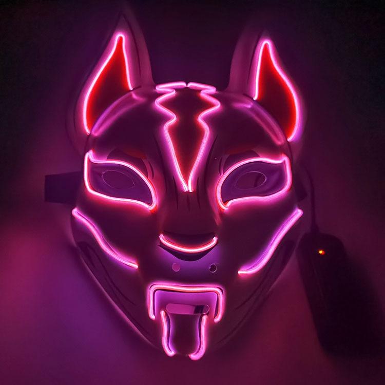 Halloween Light Up Face Kitsune Fox Led Mask Costume Rave Cosplay Party
