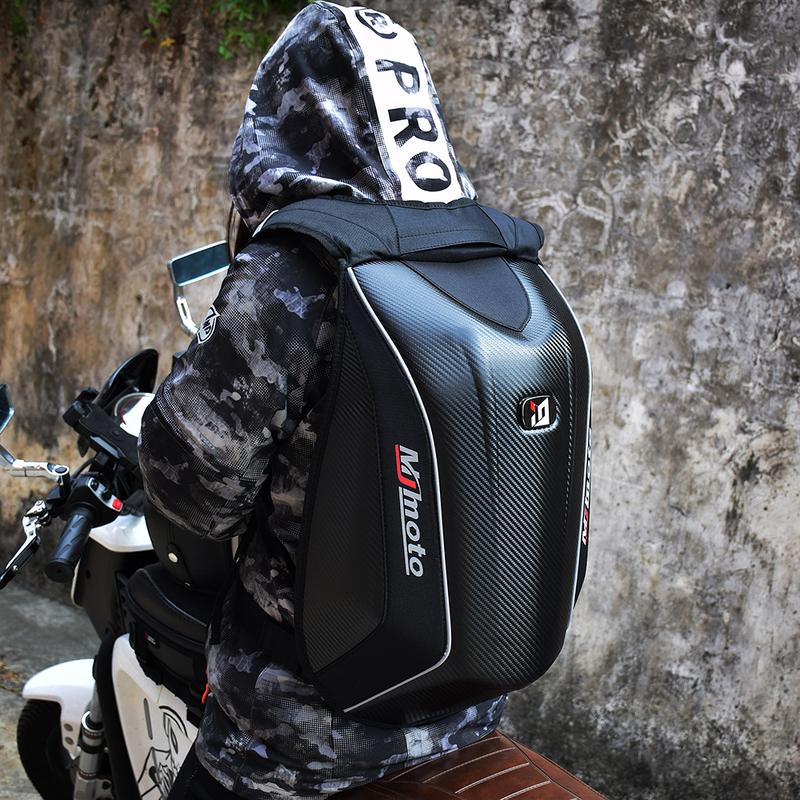 Carbon Fiber Motorcycle Backpack Motocross Helmet Bag Waterproof Motorsport Riding Backpack Expandable Hard Shell Bag Reflective