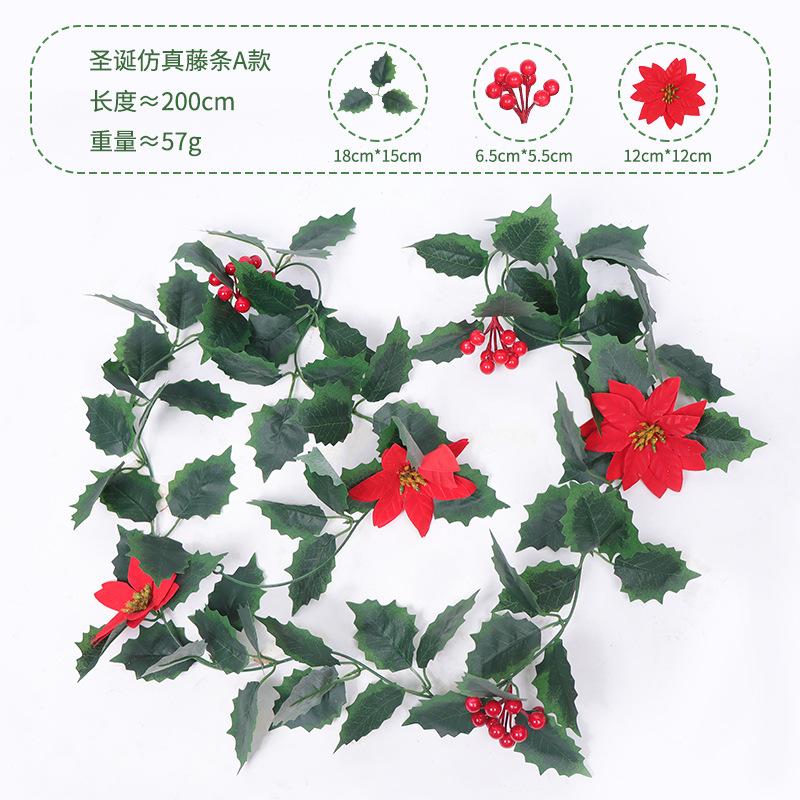 Christmas Rattan European And American Home Decoration Arrangement Artificial Fake Leaves Simulation Christmas Decoration Rattan