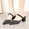 Wearing pointed toe half slippers versatile women's shoes trendy two wear women's summer new bag head thick heel cool slippers