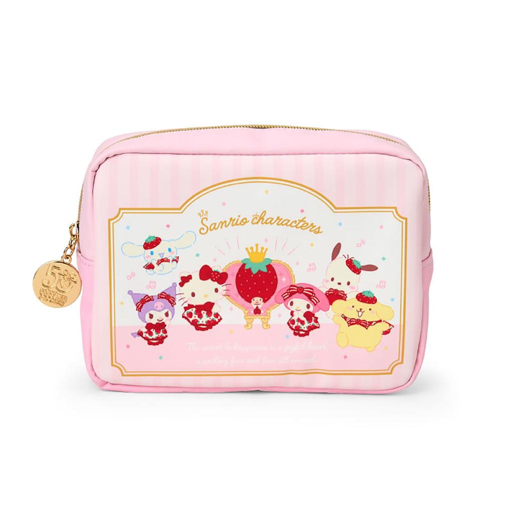 Sanrio Pouch Shimbun 50th Sanrio Characters PU Zinc W X D X Ages 463159 (Ichigo Anniversary) Leather, Polyester, Alloy, Approx. 7.7" 2.2" 5.5" H, 3+,
