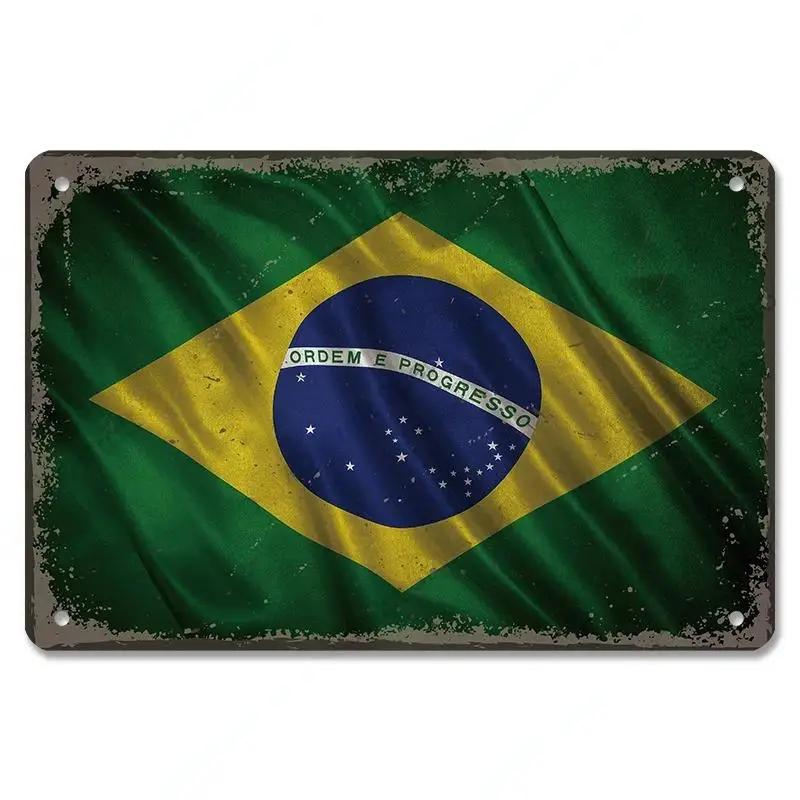 Vintage Brazil Travel Poster Country Flag Metal Tin Signs Retro Carnival Party Metal Plate For Club Home Bar Cafe ART Wall Decor