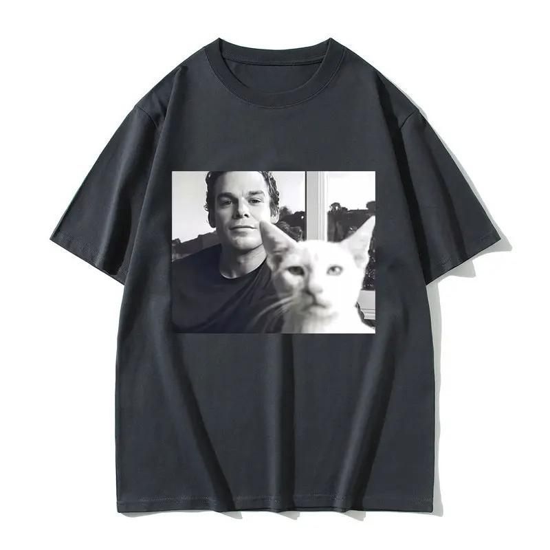 Unisex Women Casual Humor T Shirts Hot Sale TV Play Dexter Morgan Funny Cat Meme Tshirt Male Vintage Cotton Short Sleeve Tshirts