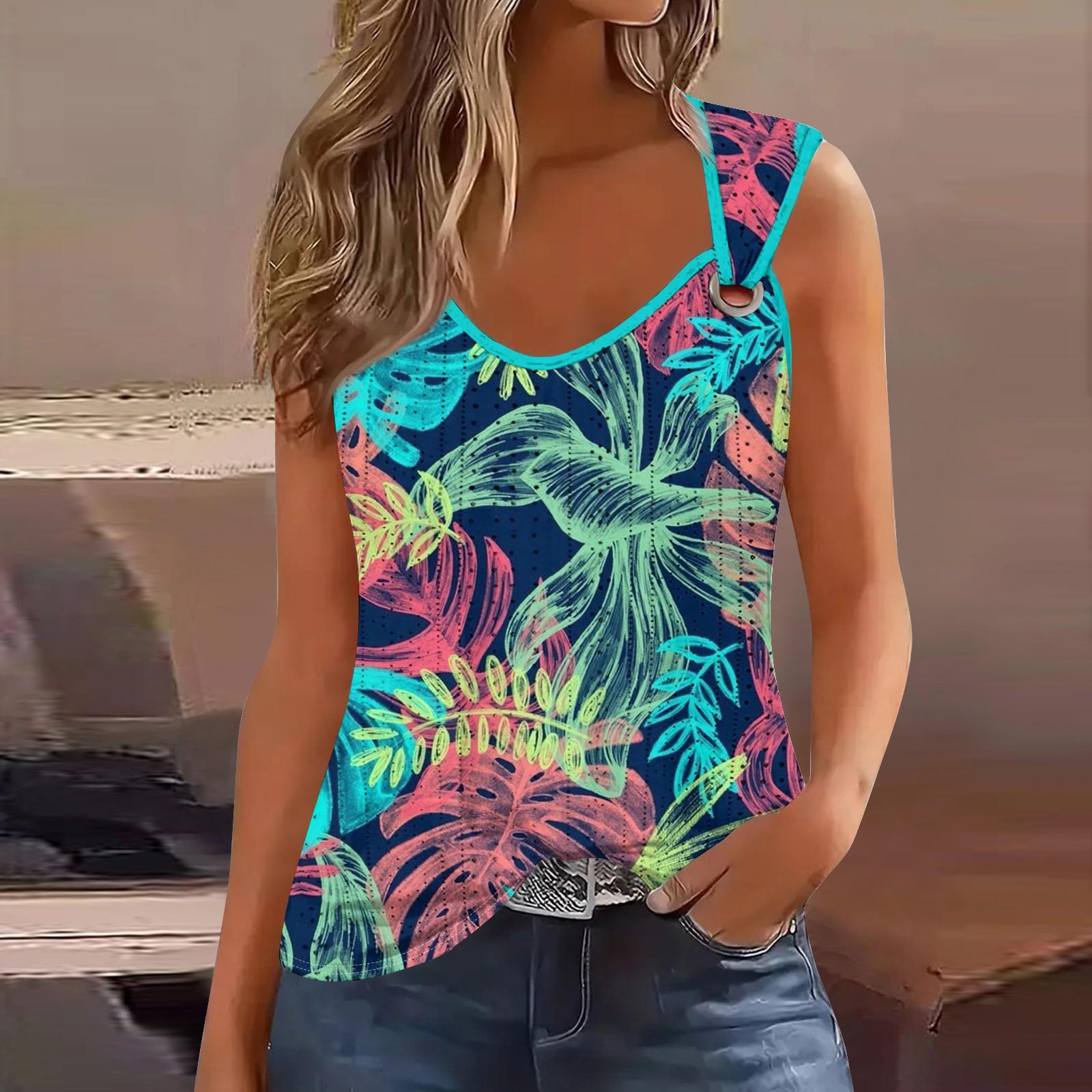 

Женская майка для девочек, повседневная майка, топы для женщин, симпатичный вязаный топ-майка с градиентным цветочным принтом, свободный крой, топы без рукавов с струящейся люверсами L темно-зеленого