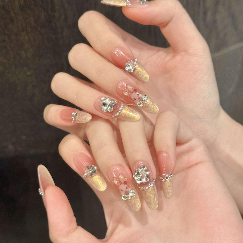 Rococo Rabbit Cartoon Bunny Blush French Stacked Diamond Handmade Wearable Nail Art Patches