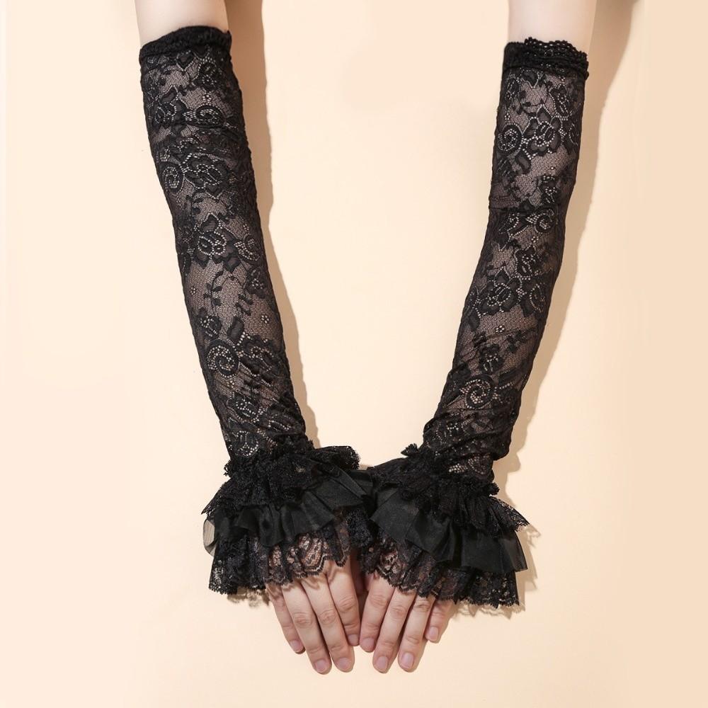 Double Layer Detachable Cuffs Long Lace Fake Sleeves Cuff Y2K False Cuffs  Spring Autumn чёрный