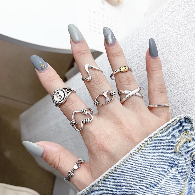 Korean Retro Fashion Hollow Heart Adjustable Cross Ring for Women