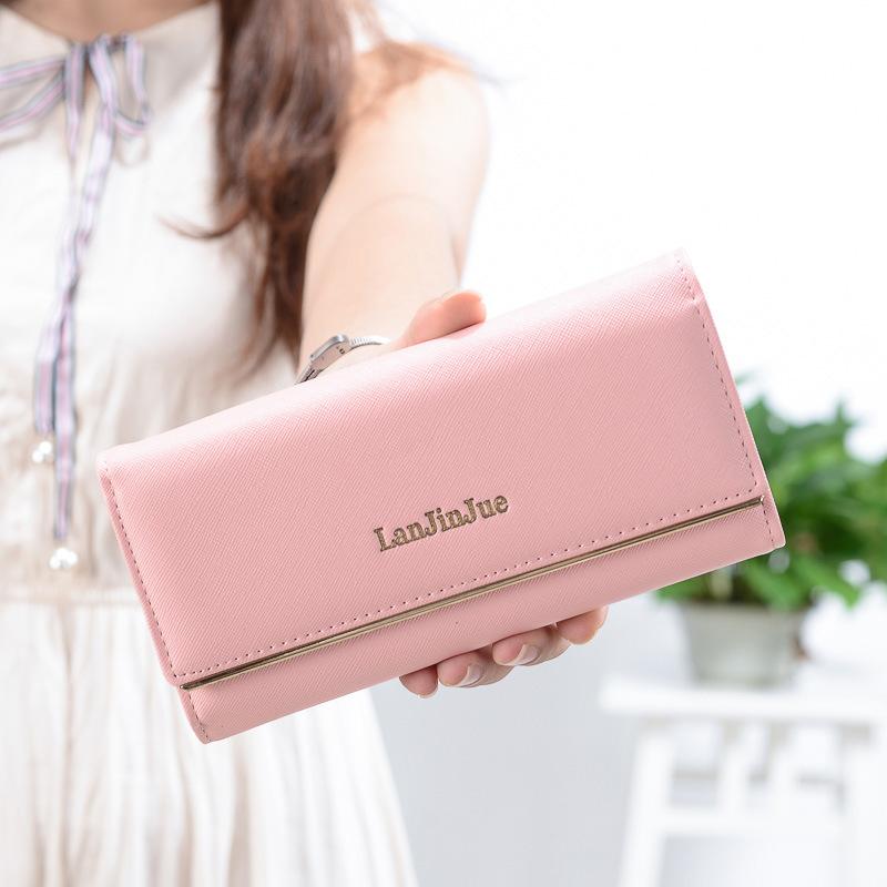 

Классический черный женский кошелек для монет в стиле ретро, ​​женский длинный кошелек из искусственной кожи, тройной женский клатч большой емкости, сумка для денег, чехол для ноутбука, подарок на день рождения для жены розовый