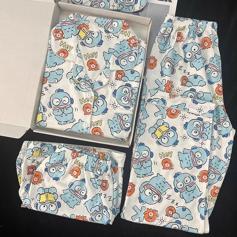 

Пижама из трех частей Рыба-клоун Женская летняя с коротким рукавом Мультяшный милый студенческий комплект для отдыха M