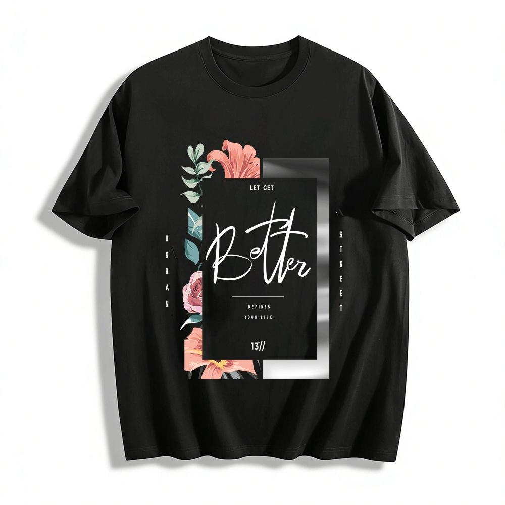 Vintage Floral Border Print Casual T-Shirt Pure cotton T-shirt XXS