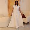 Women's Stand Collar Sleeveless Cape Jumpsuit Mid Waist Wide Leg Long Pants Solid Color Elegant Formal Evening Outfit Set