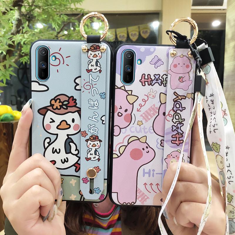 Phone Holder Fashion Design Phone Case For OPPO Realme C3/C3i/Narz N10A Wrist Strap Cute Kickstand Anti-knock Silicone