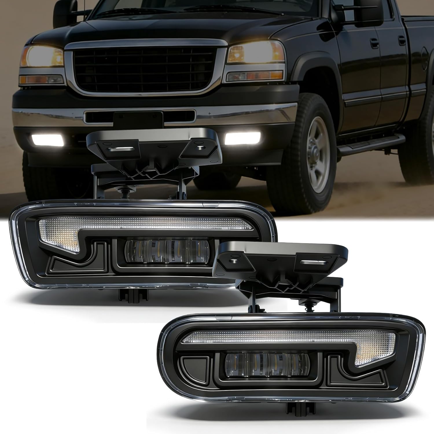 

For GMC Sierra 1999-2002 LED Fog Lights for Yukon/Yukon XL 2000-2006 Pickup Truck SUV Front Driving Fog Lamp Assembly Clear Lens белый
