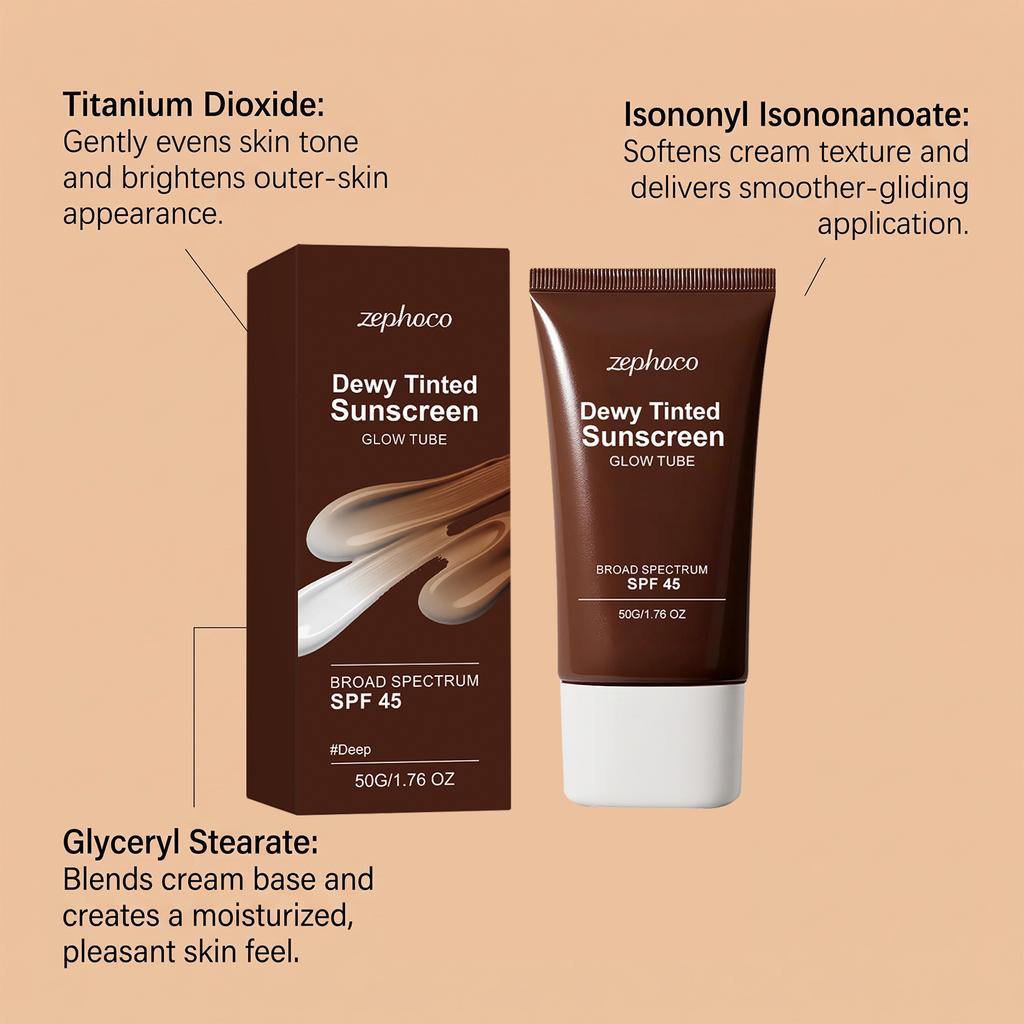 Zephoco Dewy Tinted Sunscreen SPF 45 Dark Shades 50g