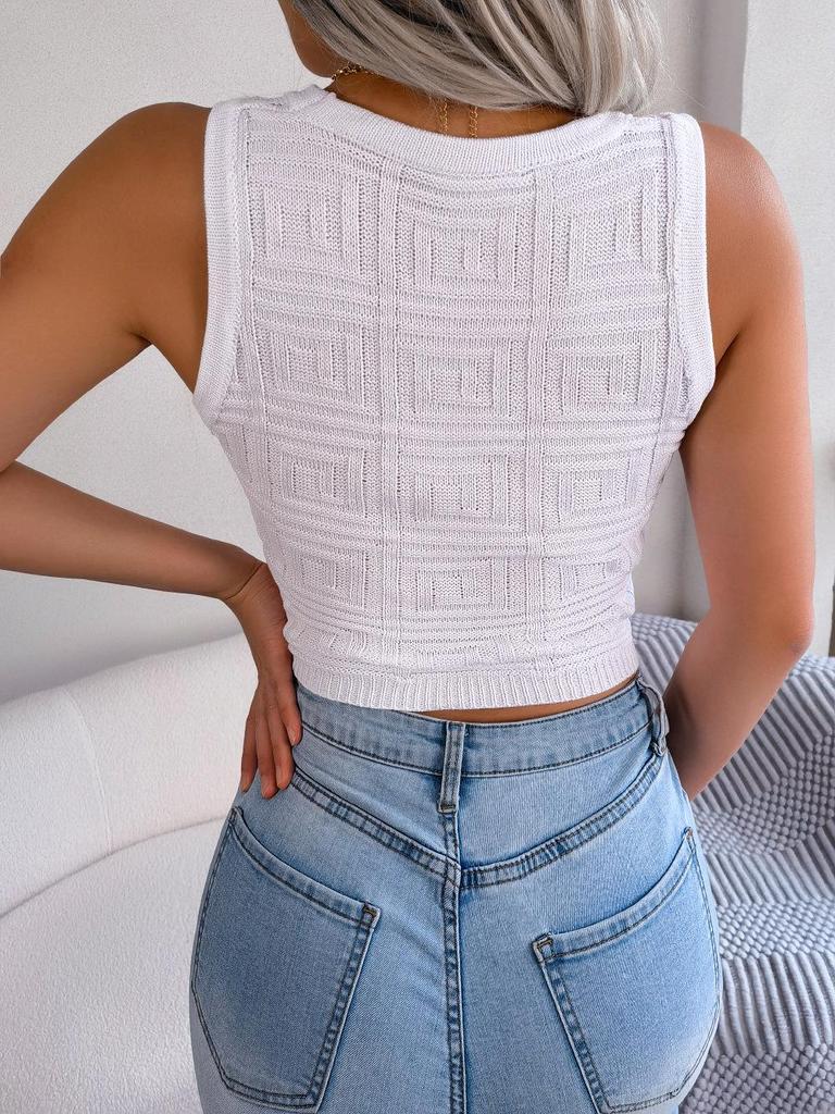 Europäisch-Amerikanischer Stil Sexy Ausgeschnitten Ärmellos Schlank Geschnitten Crop Top Strickware für Damen