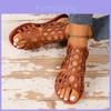 New Hollow Fish Mouth Sandals Women Ethnic Style Buckle Beach Slippers Large Size Pu Rubber Bottom
