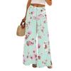 Women's Casual Wide Leg Pants Stretch Belt Pocket Floral Print Adjustable Tie Pants