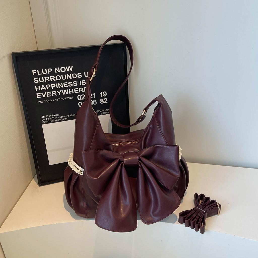 Underarm Bag Women's 2026 New Fashi Large Capacity Bow One Shoulder Bags Temperament Commuter Soft PU Crossbody Pouch