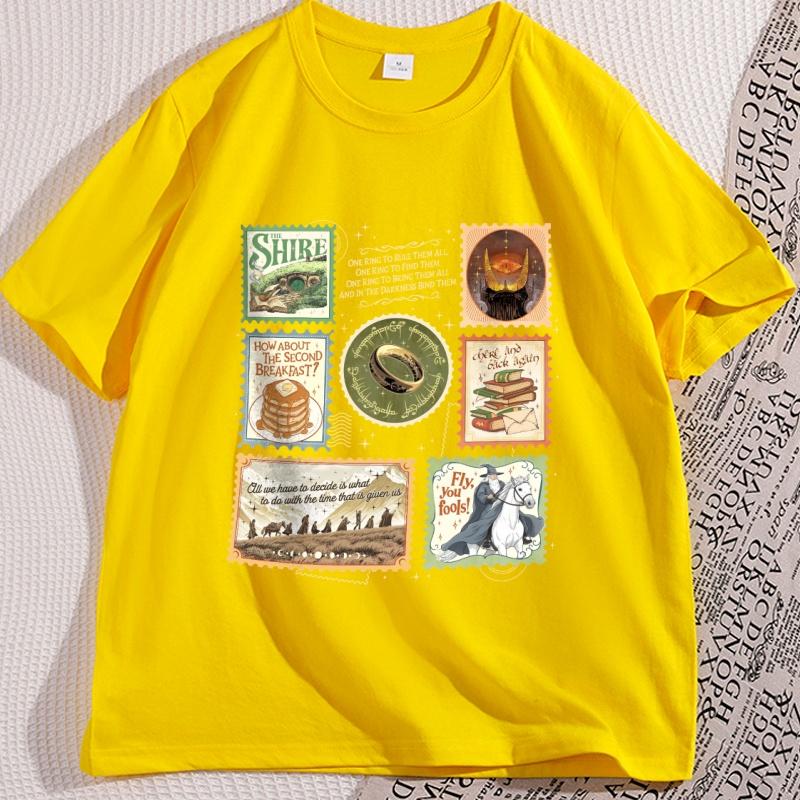 The Shire Stamps Tshirt for Fans Clothes Casual Cotton Short Sleeve Crewneck T Shirt Dark Lord Fantasy Reading Tshirt Clothes