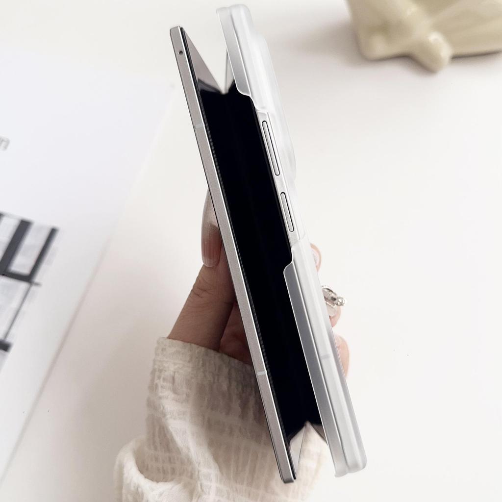 Frosted Ice Mist Magnetic Phone Case for Samsung Z Fold7/Z Fold6 - Transparent, Dual Mid-Axis Protection